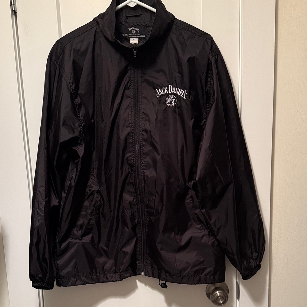 Jack Daniels Mens Black Windbreaker Full Zip Lightweight Promo 2014 Size S